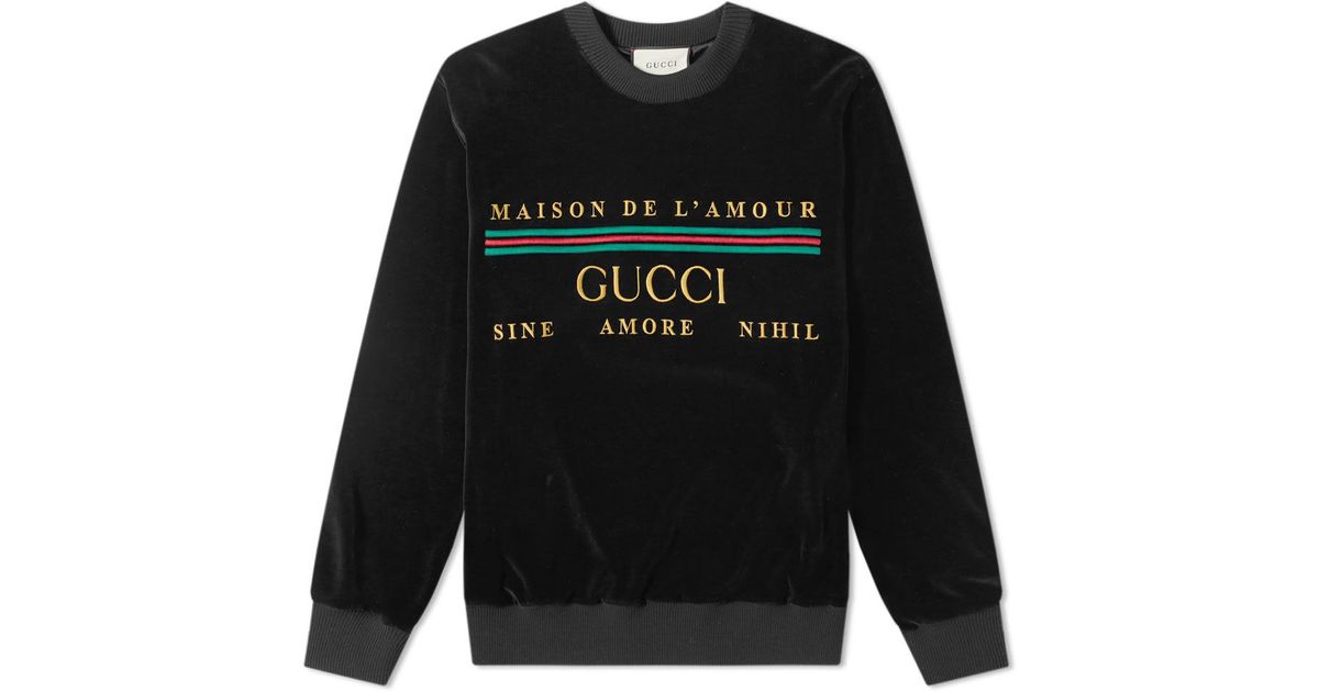 Gucci Velvet Chenille Embroidered Crew Sweat in Black for Men - Save 15 ...