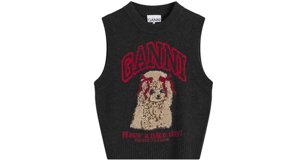Ganni Graphic Wool Vest in Black | Lyst