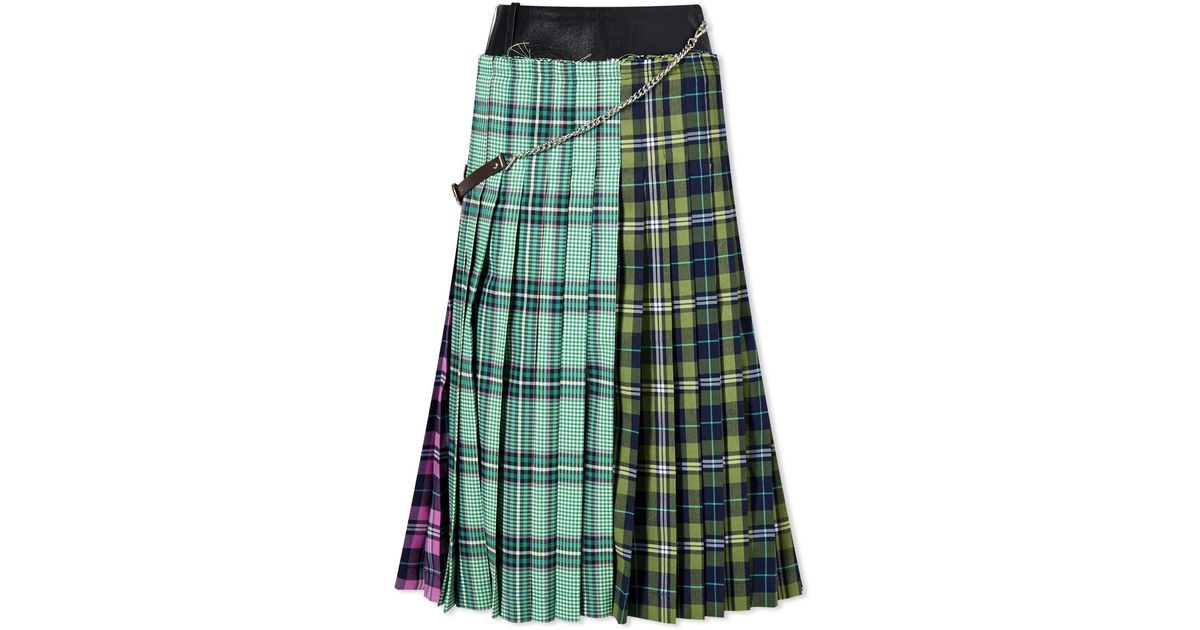 ANDERSSON BELL Taga Check Pleated Skirt in Green | Lyst