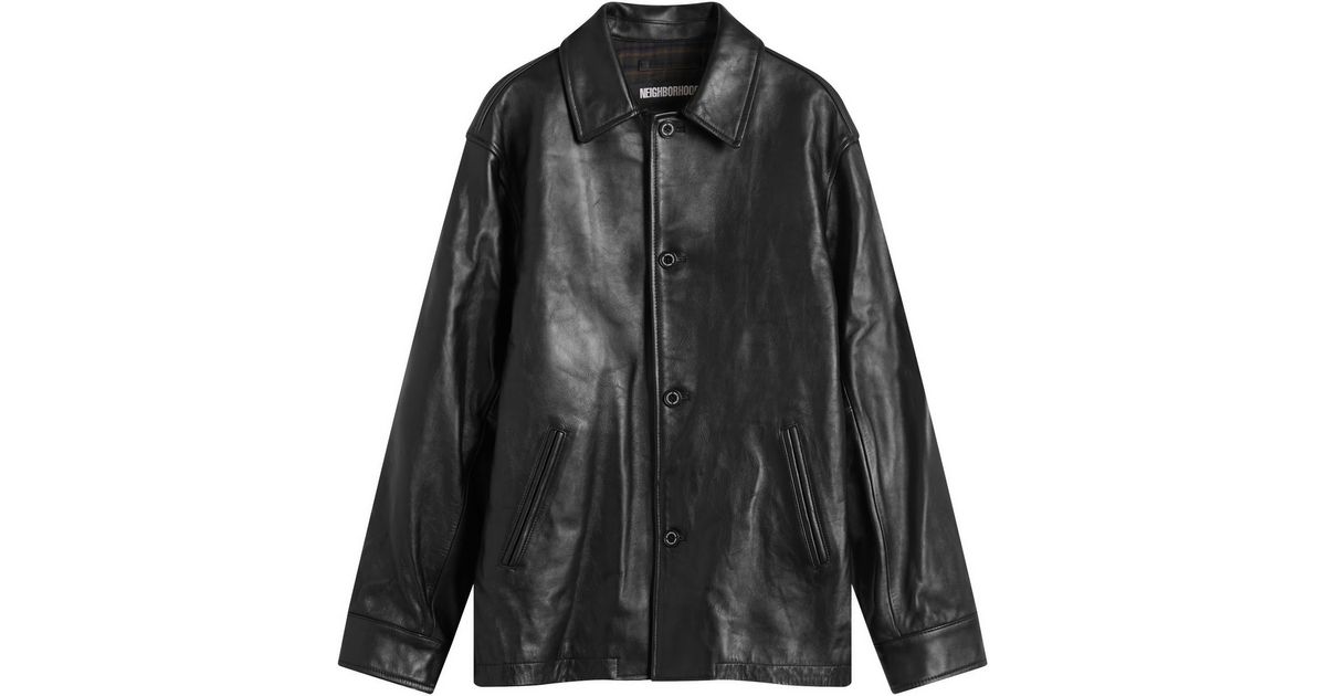 Neighborhood Leather Car Coat in Black for Men | Lyst UK