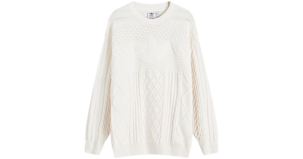 adidas Knitted Trefoil Sweater in White | Lyst
