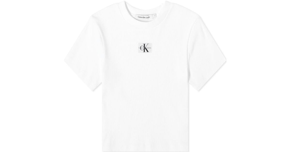 Calvin Klein Badge Rib T-shirt in White | Lyst