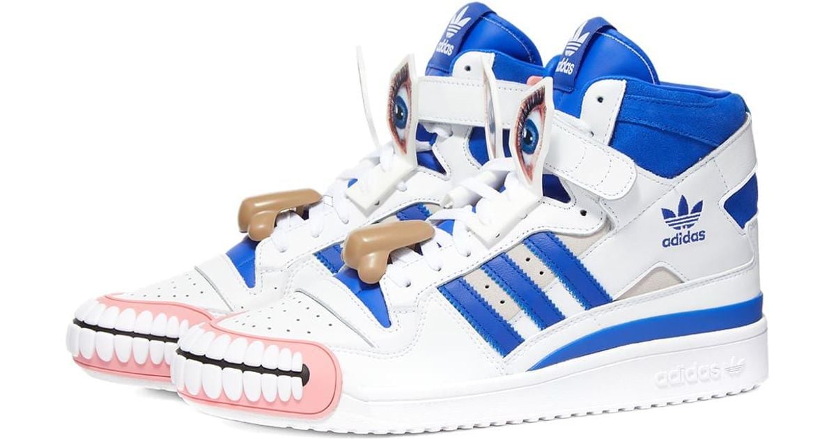 adidas Leather X Kerwin Frost Forum Hi-top Humanchives Sneakers in White/Blue/Yellow (Blue) for 