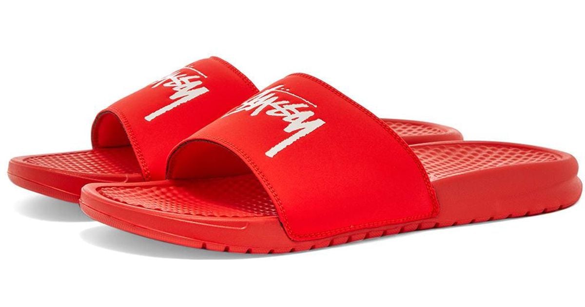 Nike Rubber X Stussy Benassi Slide in Red for Men | Lyst