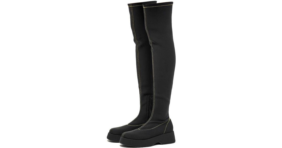 Ganni Retro Flatform Overknee Sock Boot in Black | Lyst