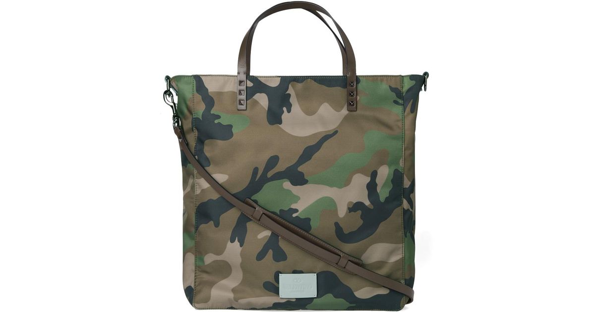 Valentino Green Nylon Camo Tote Bag