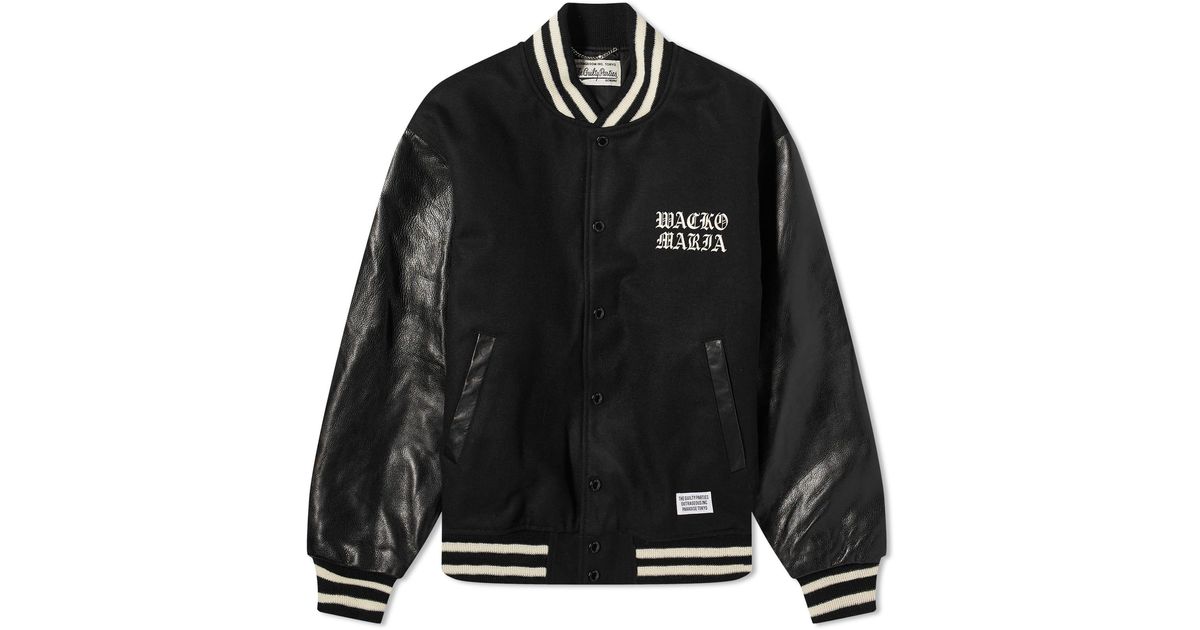 Wacko Maria Leather Varsity Jacket in Black for Men | Lyst Wacko Maria Leather Varsity Jacket in Black for Men | Lyst