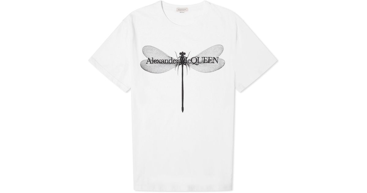 McQueen Dragonfly Print T-Shirt in White for Men | Lyst