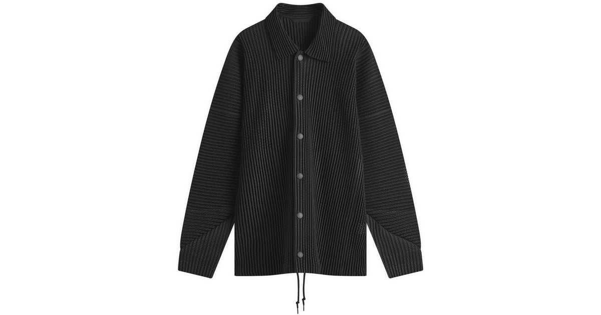 Homme Plissé Issey Miyake Pleated Mesh Coach Jacket in Black for