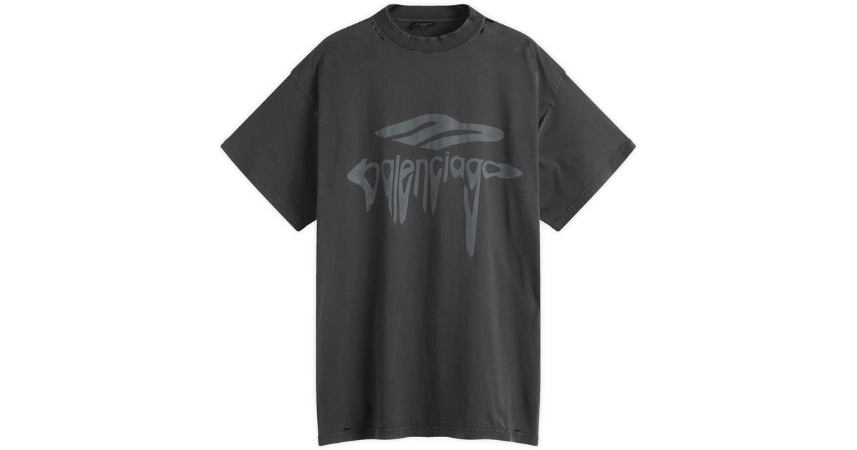 【BALENCIAGA】Oversized Short Sleeve T Shirt Washed Black Balenciaga Ai Metal Oversized T-Shirt, Short Sleeves, 100