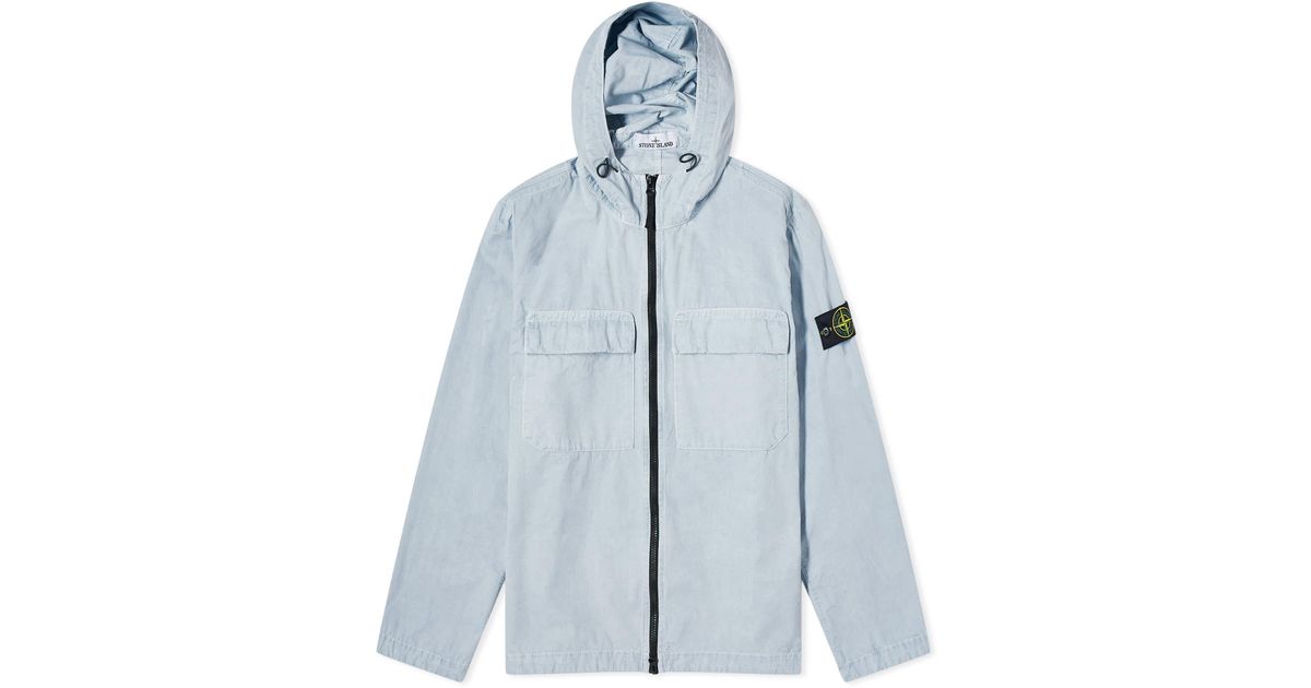 Stone Island Brushed Cotton Canvas Hooded Overshirt in Blue for Men Lyst UK