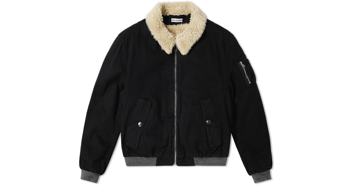 gosha rubchinskiy faux shearling collar denim jacket
