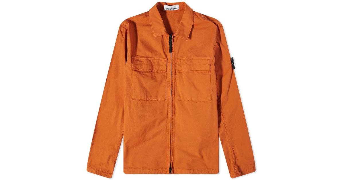 Stone Island Supima Cotton Twill Stretch-tc Zip Shirt Jacket in Orange for  Men | Lyst