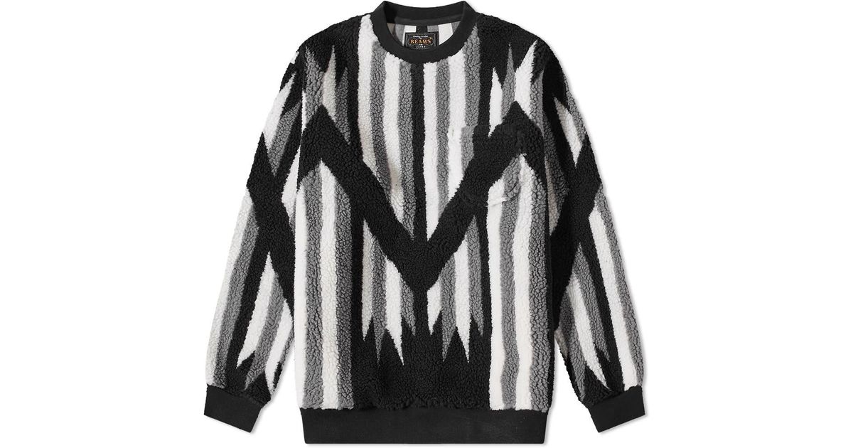 Beams Plus Native Rag Pattern Boa Fleece Crew Sweat in Black for Men | Lyst