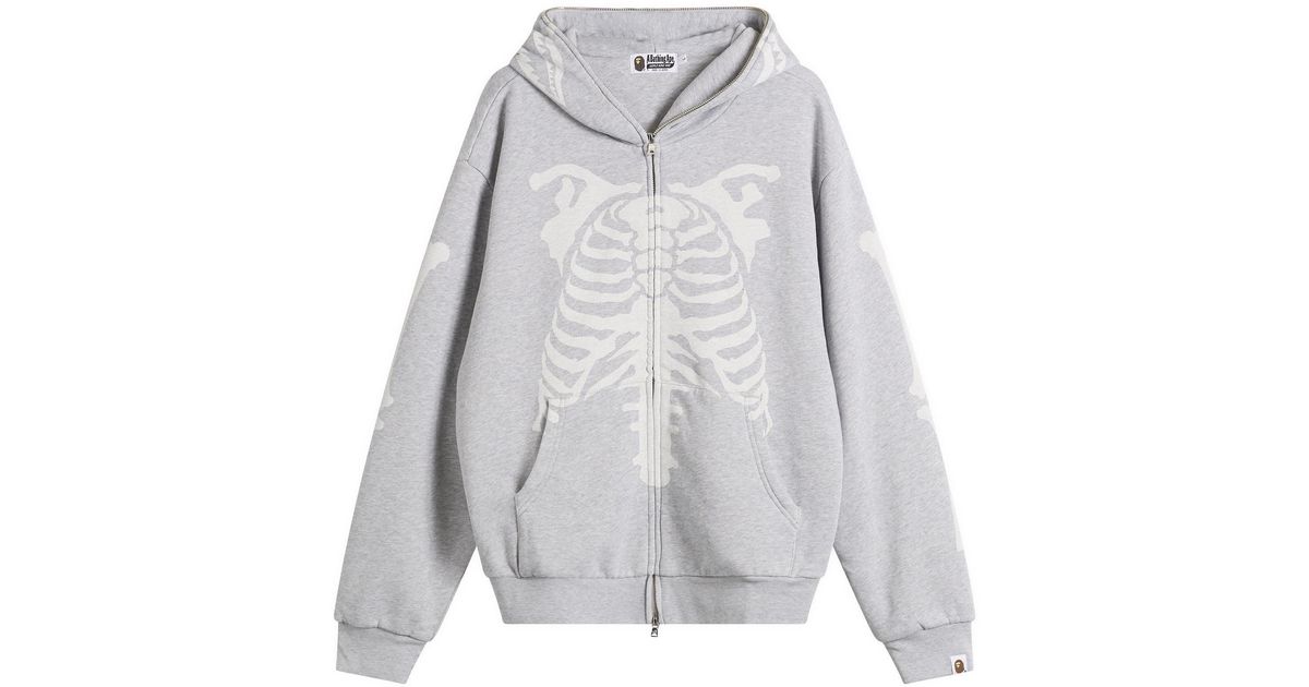 A Bathing Ape Skeleton Shark Heavy Washed Zip Hoodie in Grey for 
