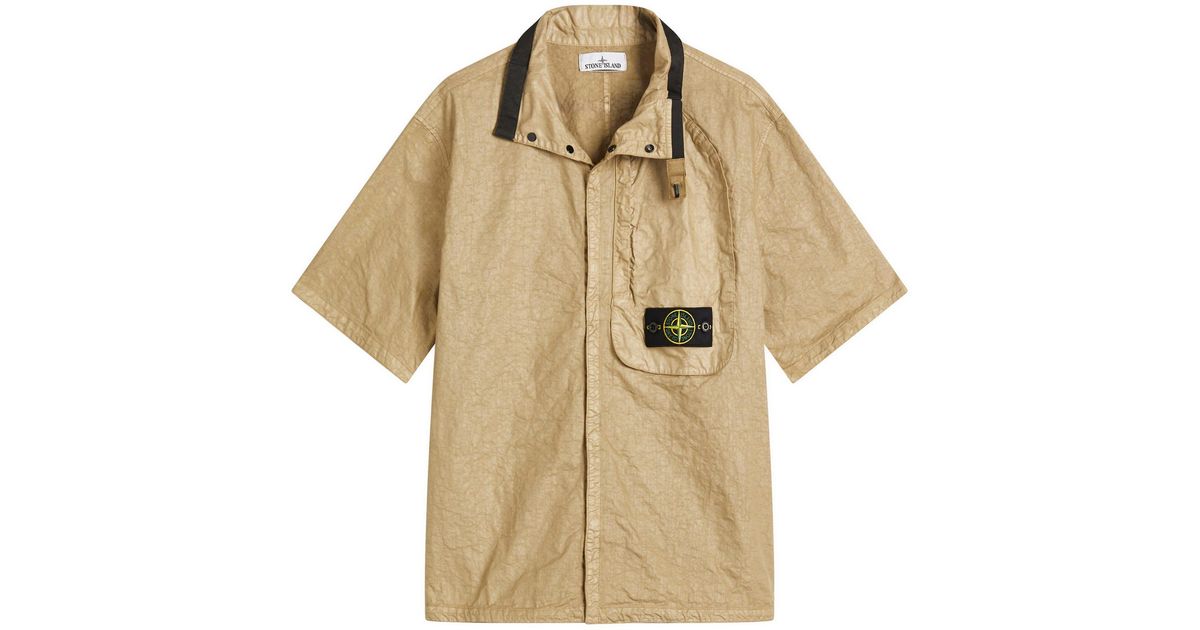 【極美】26ss Stone  Nylon Panama shirt Stone Island Organic Nylon Panama-Tc Short Sleeve Shirt in Natural