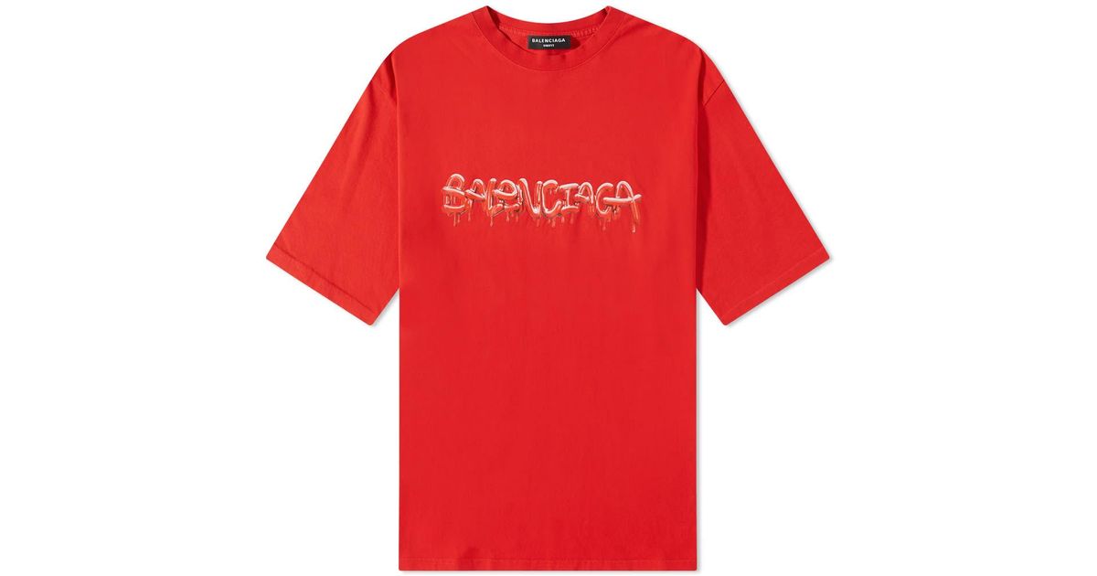 Balenciaga Cotton Slime Logo Oversized T-shirt in Red for Men | Lyst UK