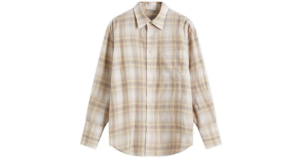 AURALEE 24AW AIRY WOOL CHECK SHIRT 3 黄色 Auralee Airy Wool Check Shirt Yellow Grey Check – Très Bien