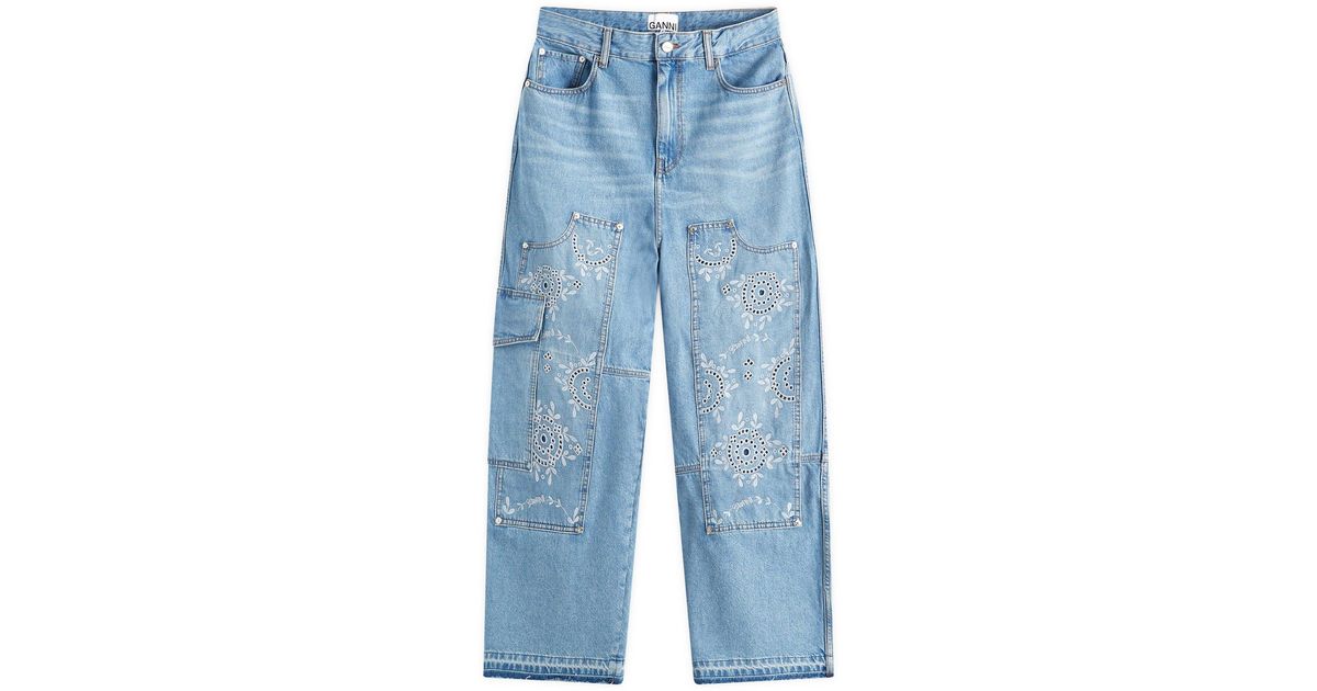 ★送関込み★ GANNI Broderie Anglaise Carpenter Jeans 25SS】GANNI ガニー /Light Blue Broderie Anglaise Denim