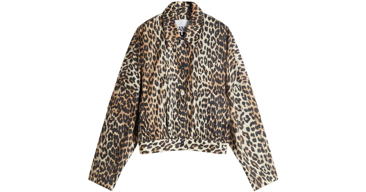 ジャケット Duchesse Leopard Print Short Jacket Leopard Leopard Duchesse Nylon Cropped Jacket | GANNI US