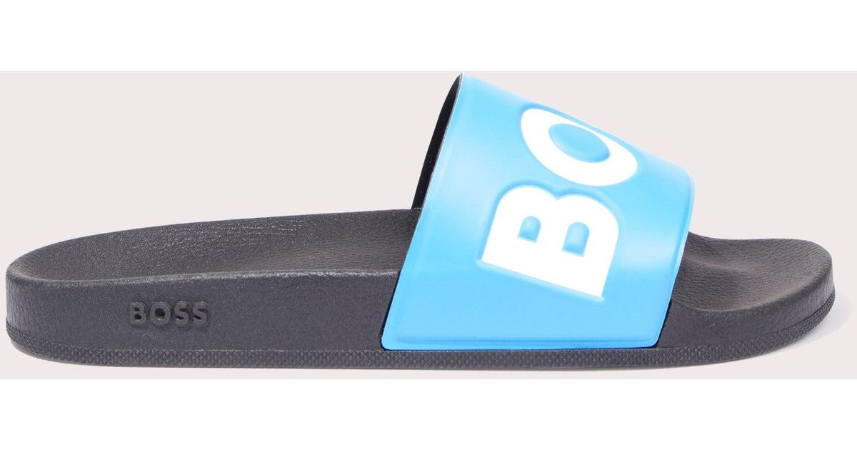 BOSS by HUGO BOSS Aryeh Slid Rblg Logo Sliders in Blue for Men Lyst UK