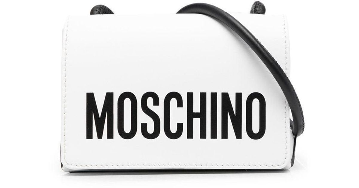 Metallic Womens Shoulder bags Moschino Shoulder bags Moschino Logo Lettering Embossed Leather Crossbody in White 