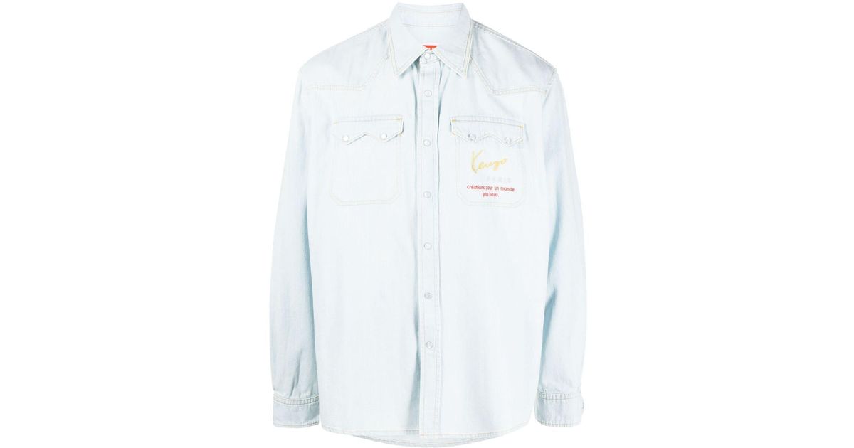 Kenzo logo-embroidered denim shirt - Blue