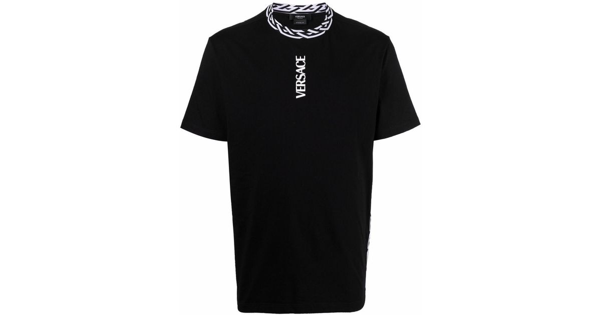 Versace Cotton La Greca Trim T-shirt in Black for Men - Lyst