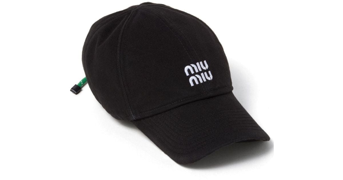 Miu Miu Logo-Embroidered Denim Baseball Cap in Black | Lyst