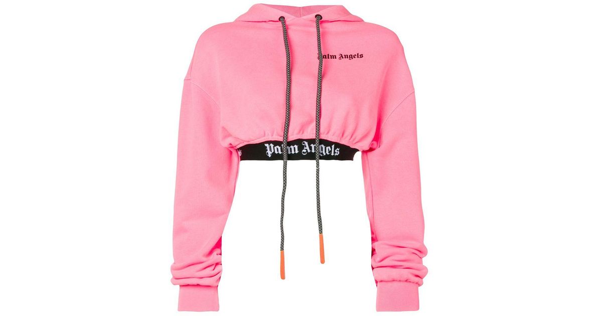 Palm Angels Cropped Cotton Hoodie in Pink - Lyst