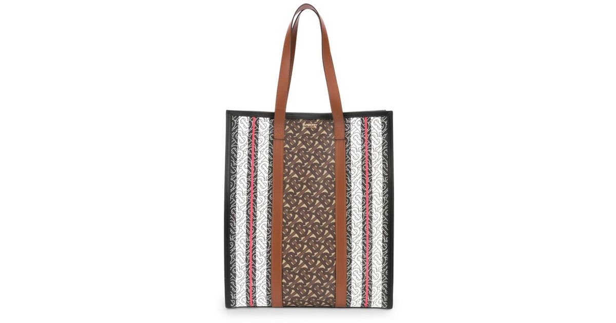 Burberry Small Monogram Stripe Portrait Tote Bag in Brown | Lyst