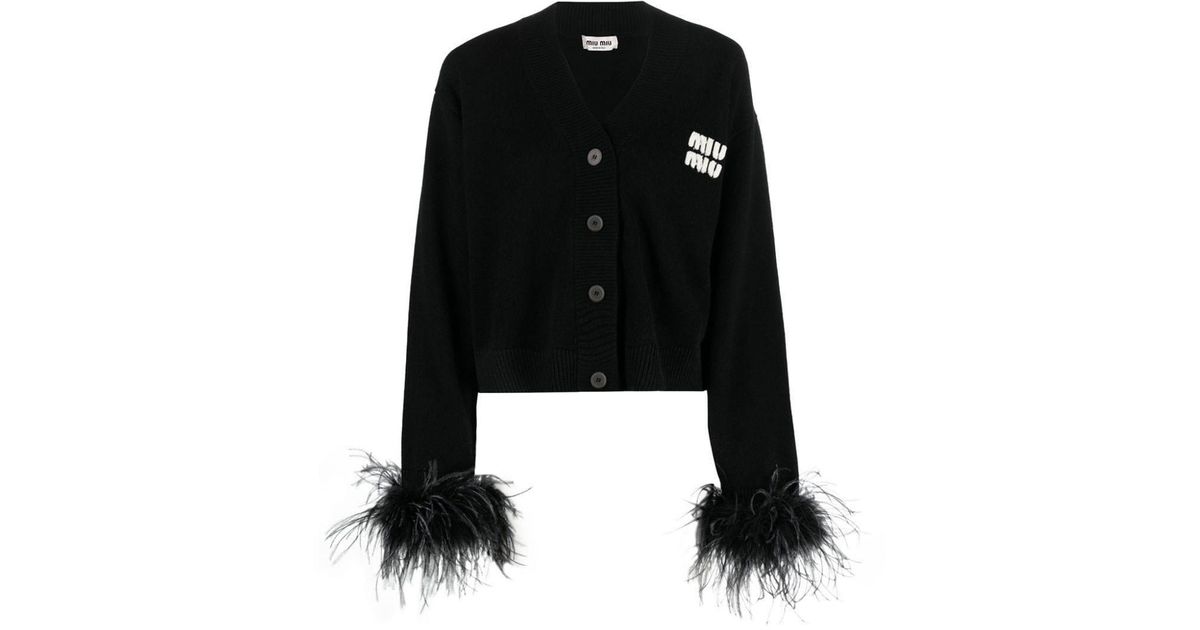 【送料&関税込】Miu Miu Black BouclA£AC Cardigan Miu Miu Bouclé V-Neck Cardigan - Black for Women