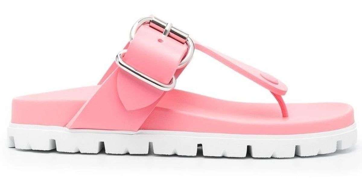 Prada Leather Twotone Buckled Sandals in Pink Lyst UK