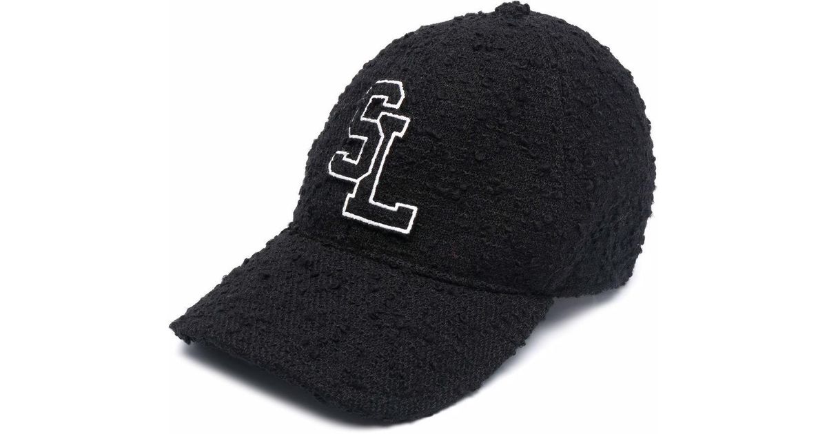 Saint Laurent Logo Patch Tweed Baseball Cap in Black - Lyst
