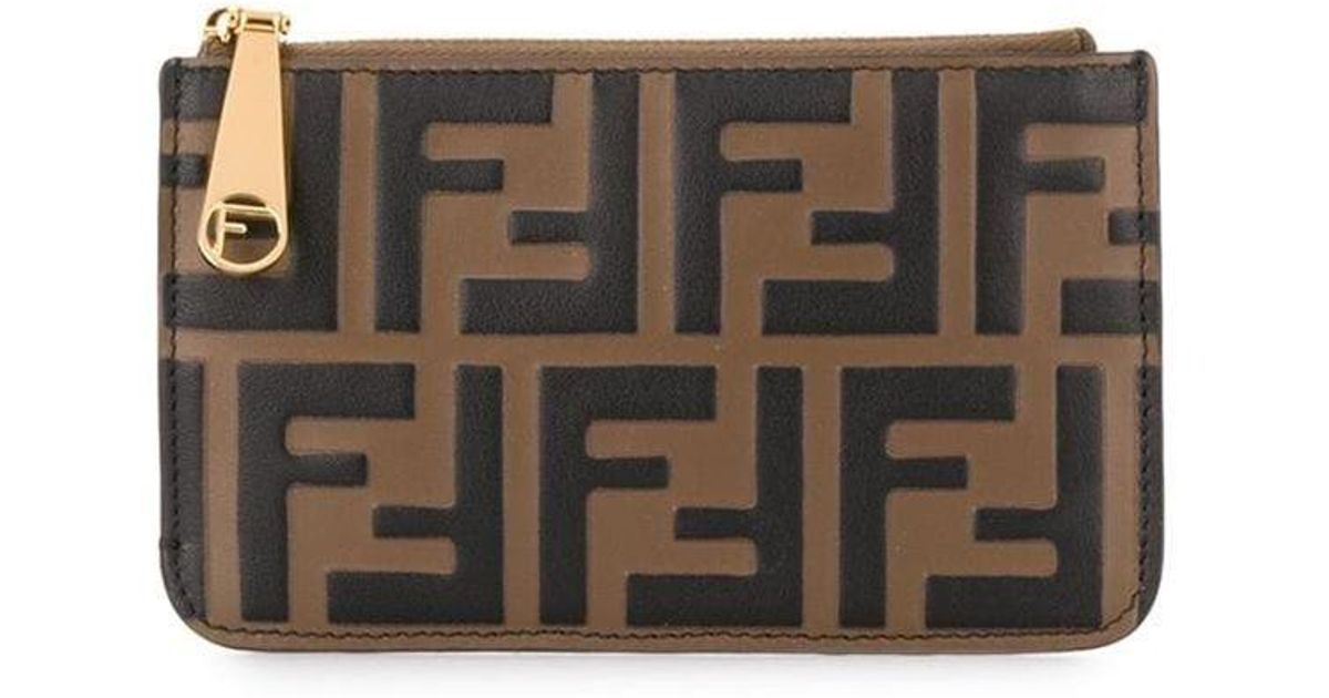 Fendi Leather Ff Logo Card Holder in Brown - Lyst