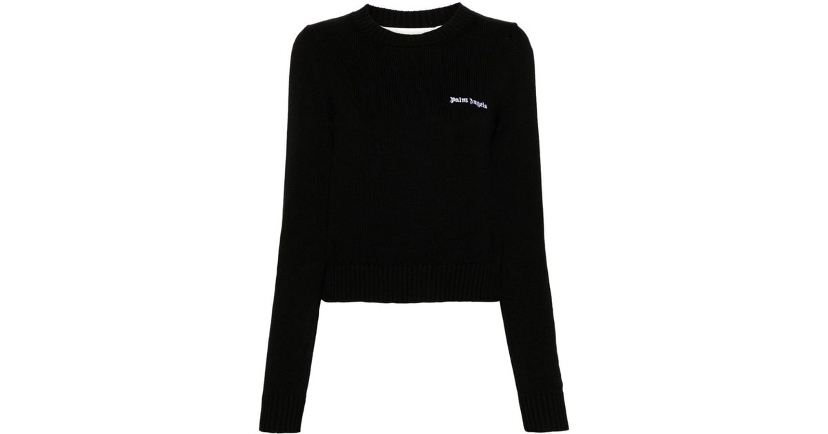 Palm Angels Logo-embroidered Cropped Jumper In Black 