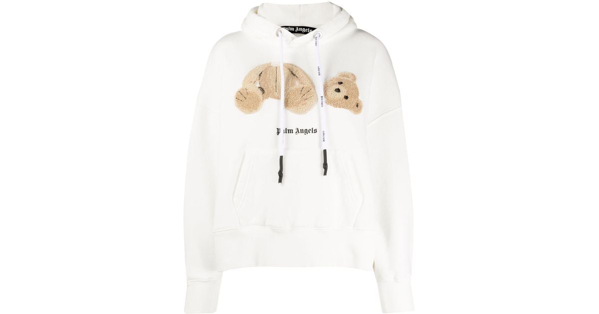 Palm Angels Cotton Teddy Bear Hoodie in White - Lyst