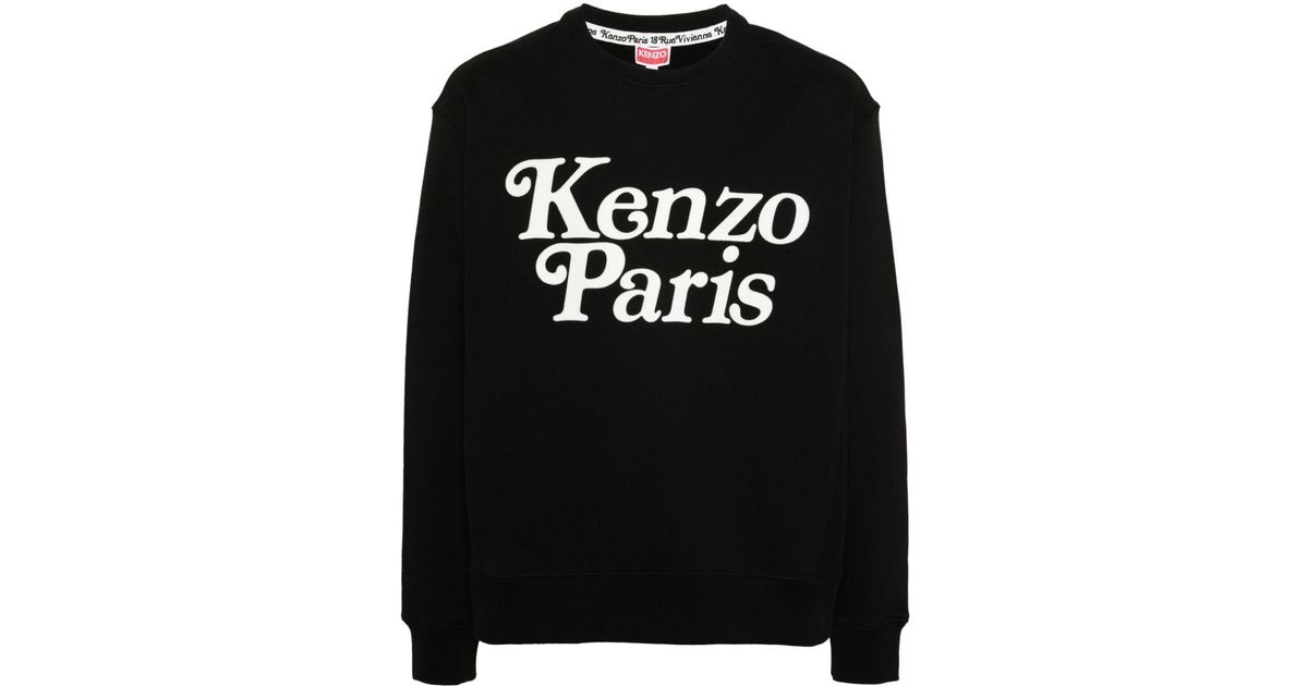 Kenzo logo-flocked cotton hoodie - Blue