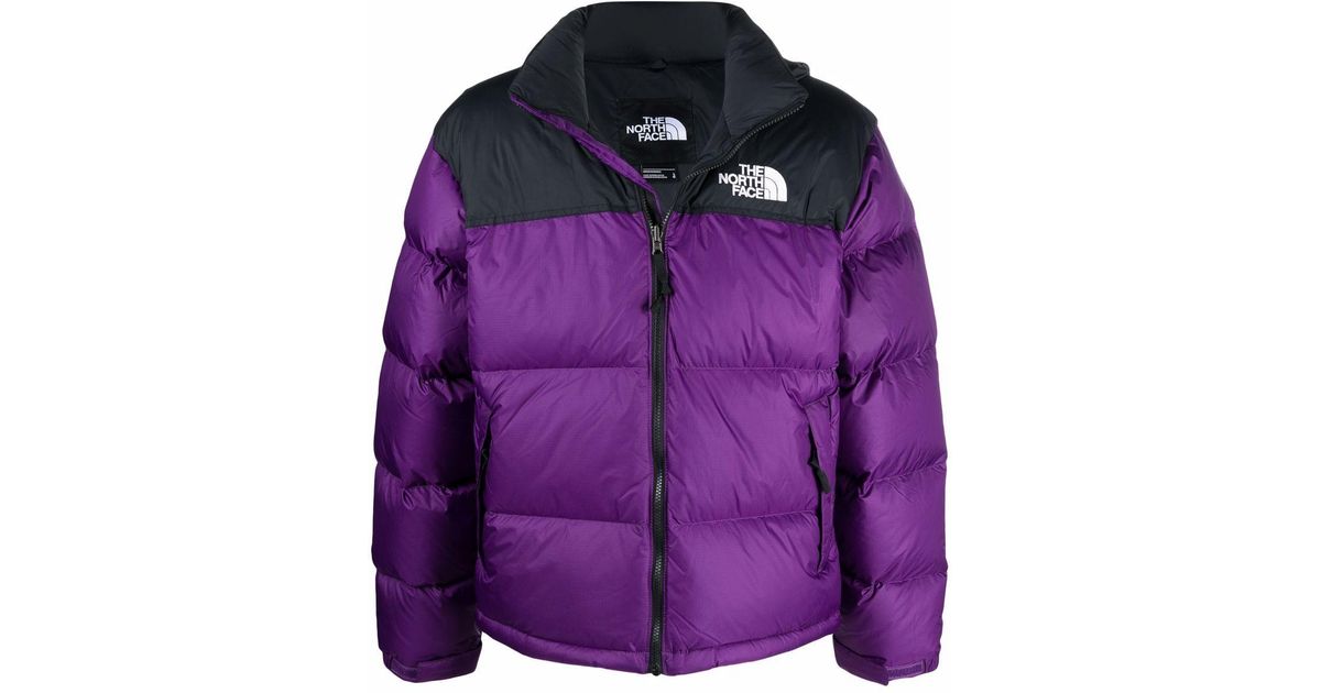 The North Face Synthetic Logo-print Two-tone Puffer Jacket in Purple ...