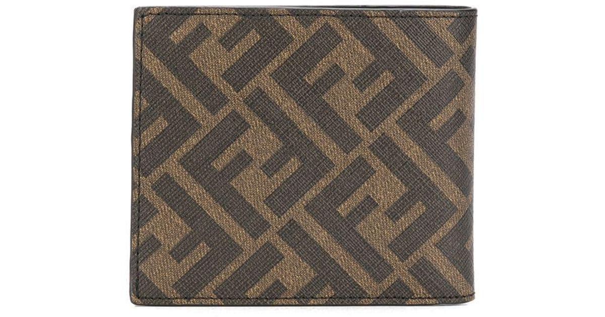Fendi Leather Ff Pattern Bi-fold Wallet in Brown for Men - Lyst