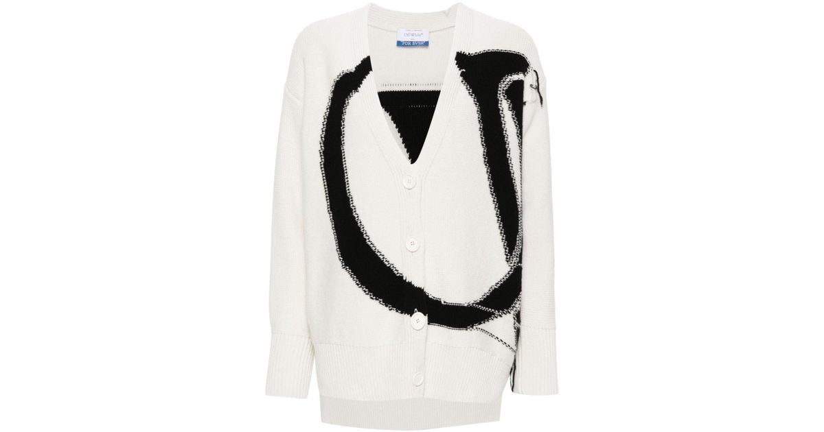 Off-White Ow Maxi Logo wool cardigan - 410 WHITE A BLACK