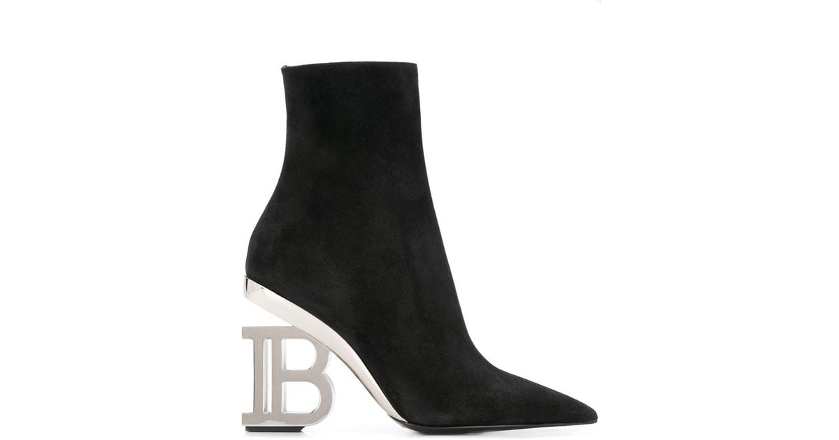 Balmain Leather Nicole Ankle Boots in Black | Lyst