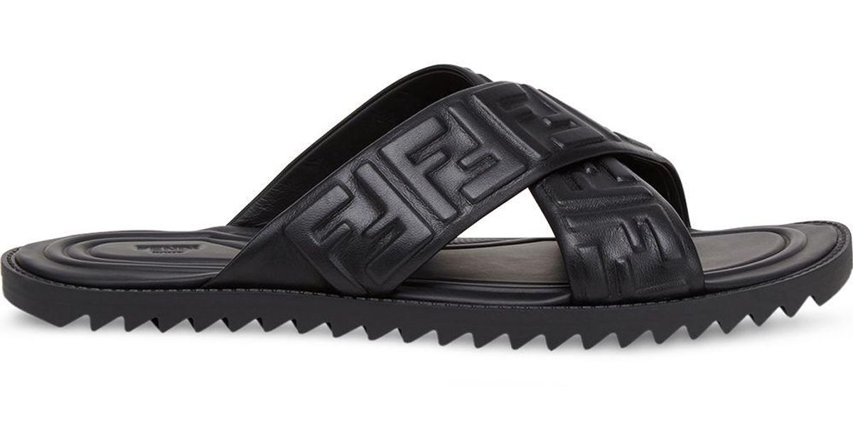 fendi promenade ff flat leather sandals