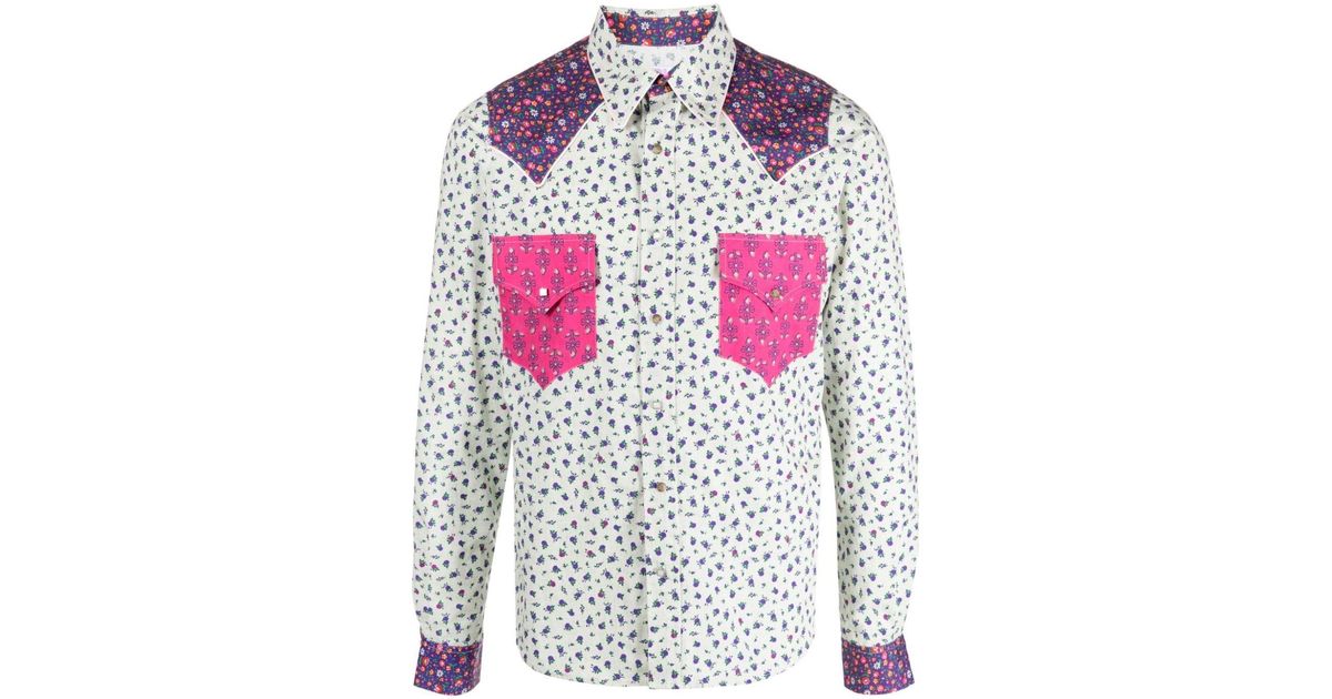 panelled floral print shirt