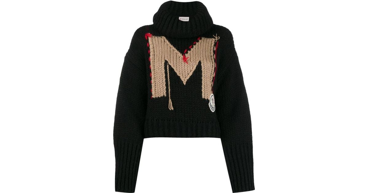 Moncler Wool Monogram Knitted Jumper in Black - Lyst