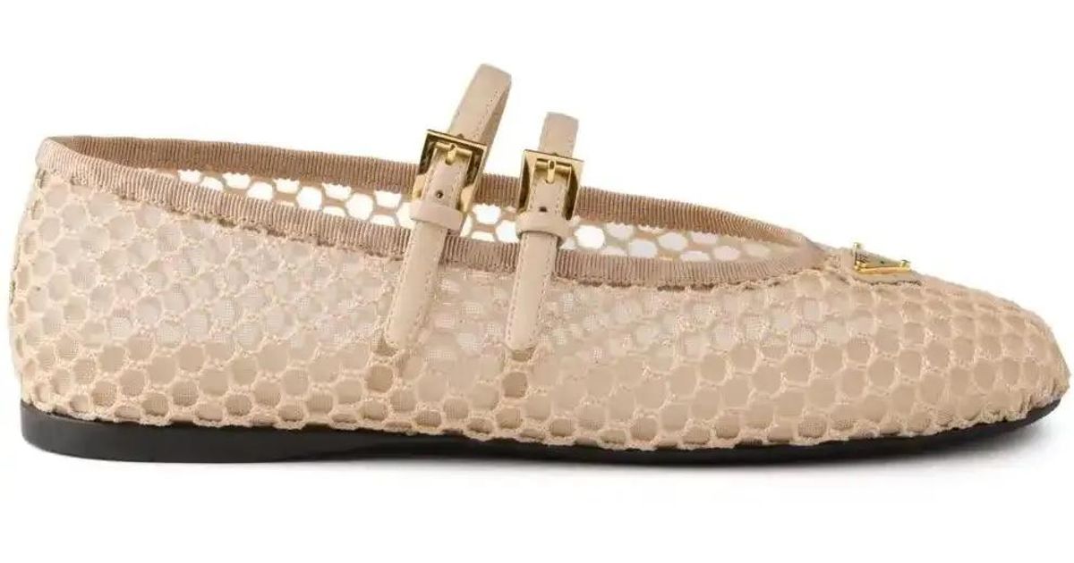 Prada Mesh Ballet Flats in Natural | Lyst UK
