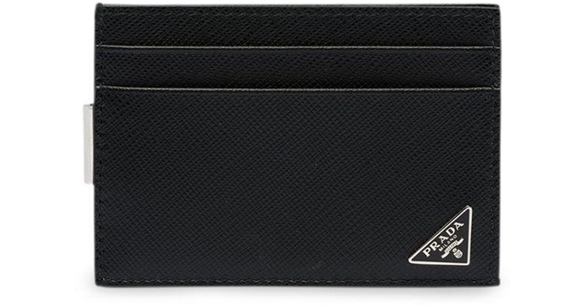 Prada Leather Money Clip Cardholder in Black for Men Lyst