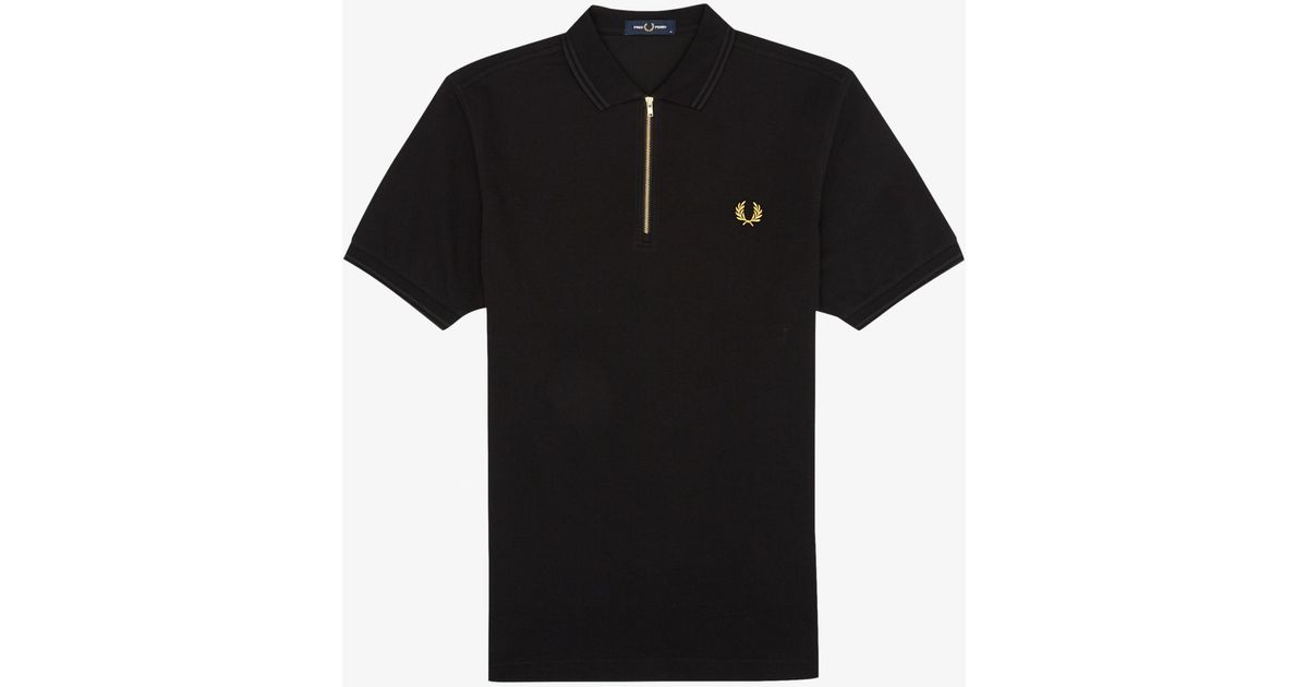 Fred Perry Zip Neck Polo Shirt M8649 Black/gold for Men | Lyst
