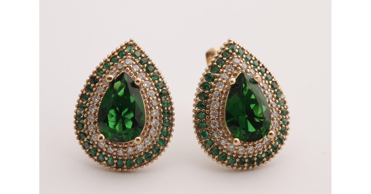 Turkish Style Green Dyed Emerald Brass Metal Earring 2 Handmade Jewelry