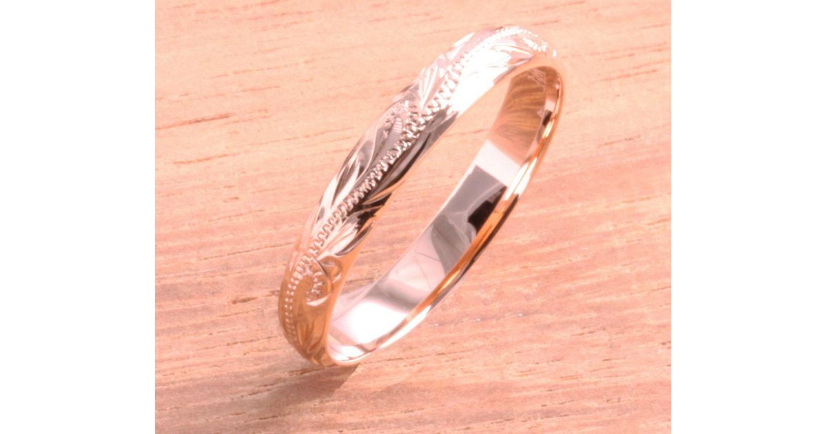 SOLID 14K ROSE GOLD HAND ENGRAVED HAWAIIAN PLUMERIA SCROLL BAND RING 3MM 